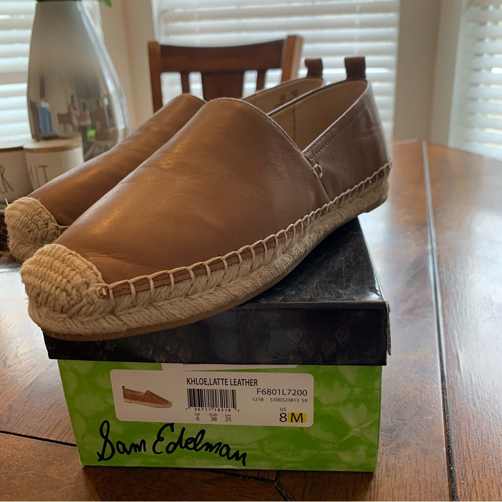Sam Edelman Latte Leather Slip-On Espadrilles - Khloe Size 8